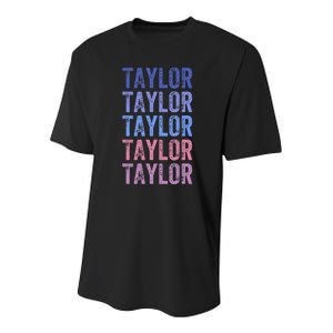 Funny Retro Repeated Text Design First Name Taylor Youth Performance Sprint T-Shirt