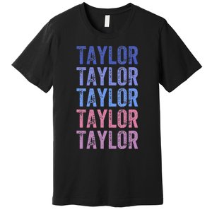 Funny Retro Repeated Text Design First Name Taylor Premium T-Shirt