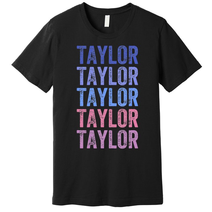 Funny Retro Repeated Text Design First Name Taylor Premium T-Shirt