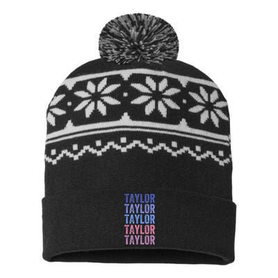 Funny Retro Repeated Text Design First Name Taylor USA-Made Snowflake Beanie