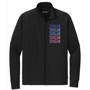 Funny Retro Repeated Text Design First Name Taylor Stretch Full-Zip Cadet Jacket