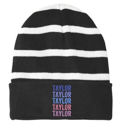 Funny Retro Repeated Text Design First Name Taylor Striped Beanie with Solid Band