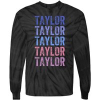 Funny Retro Repeated Text Design First Name Taylor Tie-Dye Long Sleeve Shirt