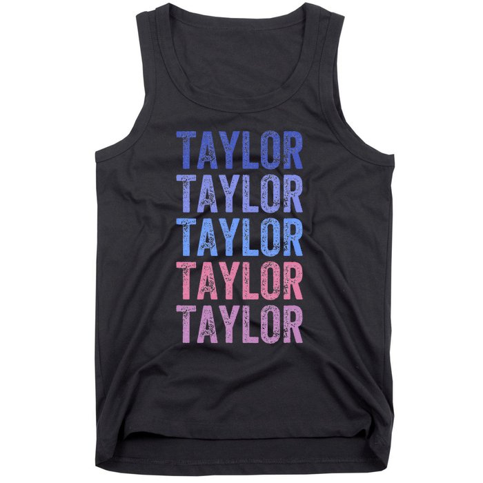 Funny Retro Repeated Text Design First Name Taylor Tank Top