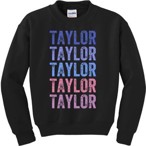 Funny Retro Repeated Text Design First Name Taylor Kids Sweatshirt