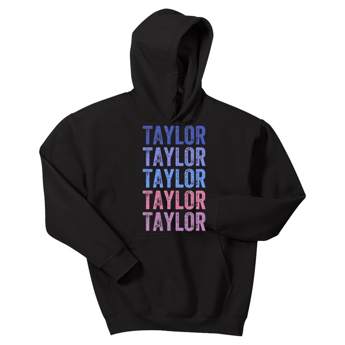 Funny Retro Repeated Text Design First Name Taylor Kids Hoodie