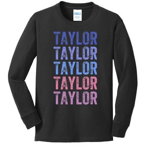 Funny Retro Repeated Text Design First Name Taylor Kids Long Sleeve Shirt