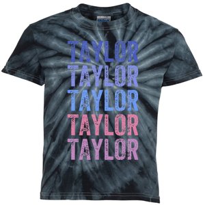 Funny Retro Repeated Text Design First Name Taylor Kids Tie-Dye T-Shirt