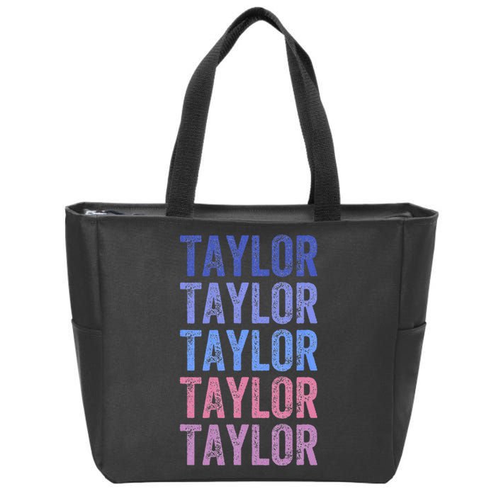 Funny Retro Repeated Text Design First Name Taylor Zip Tote Bag