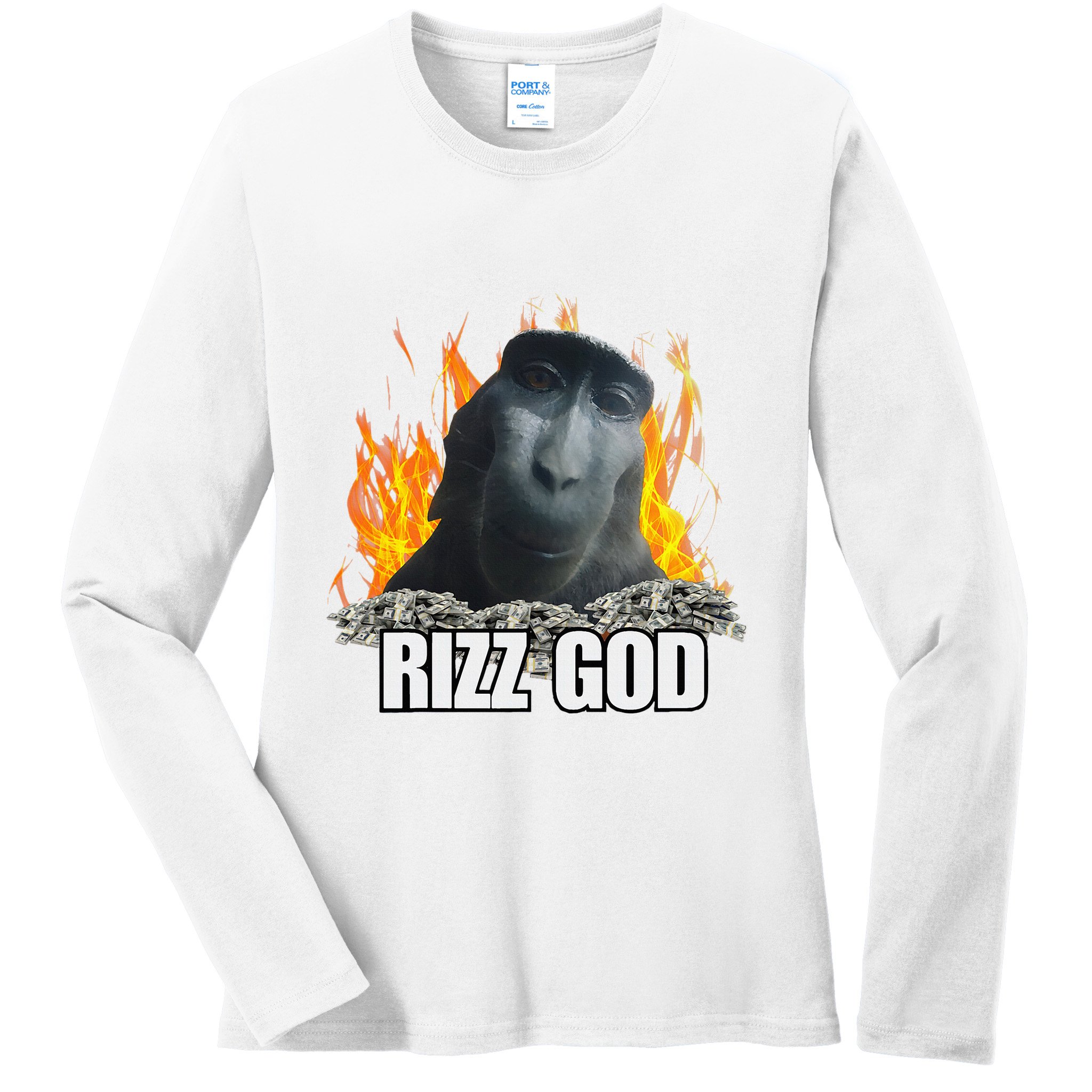 Funny Rizz Rizzler Rizz God Slang Meme Trending Social Media Ladies Long Sleeve Shirt