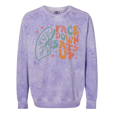 Funny RT Respiratory Therapist Quote Face Down Sats Up Colorblast Crewneck Sweatshirt