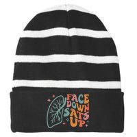 Funny RT Respiratory Therapist Quote Face Down Sats Up Striped Beanie with Solid Band