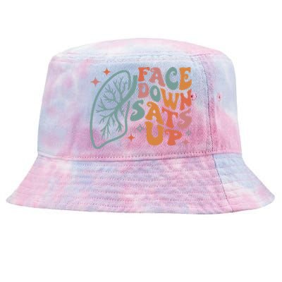 Funny RT Respiratory Therapist Quote Face Down Sats Up Tie-Dyed Bucket Hat