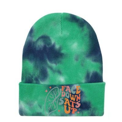 Funny RT Respiratory Therapist Quote Face Down Sats Up Tie Dye 12in Knit Beanie