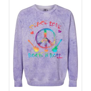 Funny Rock'n Roll Tie Dye Gifts Peace Love and Rock and Roll Colorblast Crewneck Sweatshirt