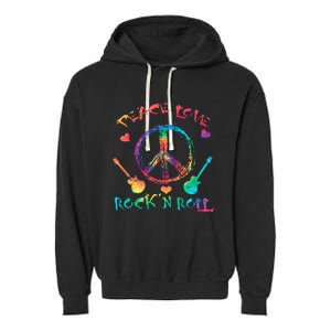 Funny Rock'n Roll Tie Dye Gifts Peace Love and Rock and Roll Garment-Dyed Fleece Hoodie