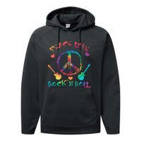 Funny Rock'n Roll Tie Dye Gifts Peace Love and Rock and Roll Performance Fleece Hoodie