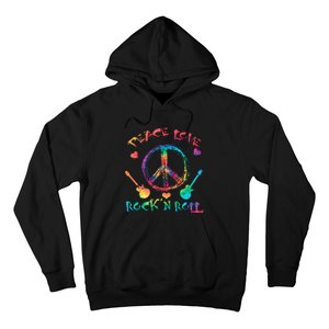 Funny Rock'n Roll Tie Dye Gifts Peace Love and Rock and Roll Hoodie