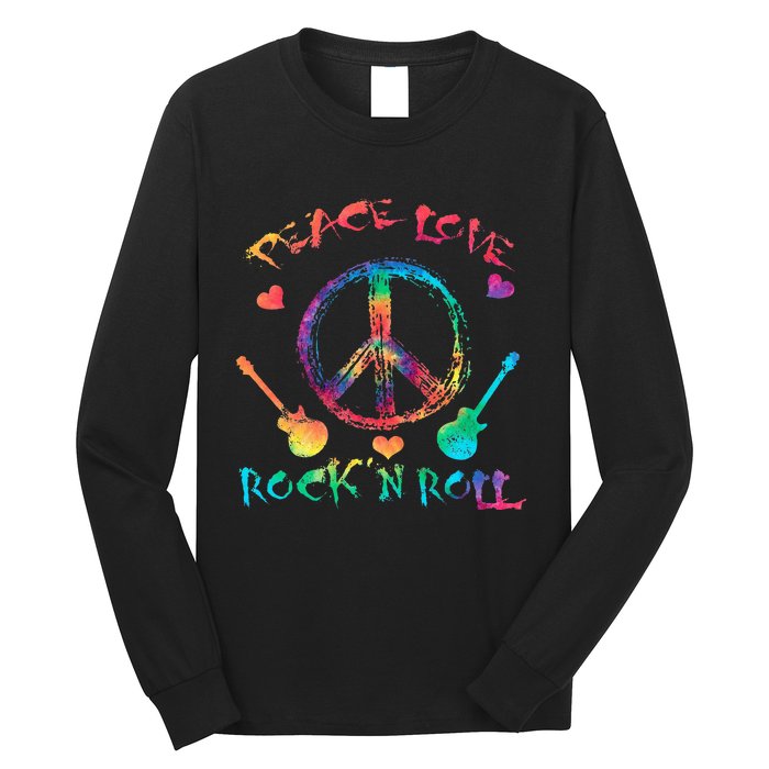 Funny Rock'n Roll Tie Dye Gifts Peace Love and Rock and Roll Long Sleeve Shirt