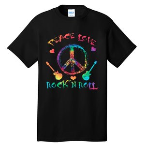 Funny Rock'n Roll Tie Dye Gifts Peace Love and Rock and Roll Tall T-Shirt