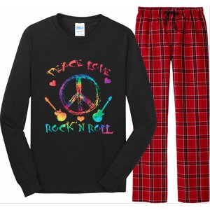 Funny Rock'n Roll Tie Dye Gifts Peace Love and Rock and Roll Long Sleeve Pajama Set