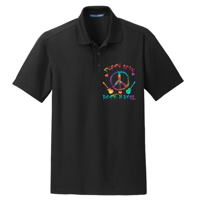 Funny Rock'n Roll Tie Dye Gifts Peace Love and Rock and Roll Dry Zone Grid Polo