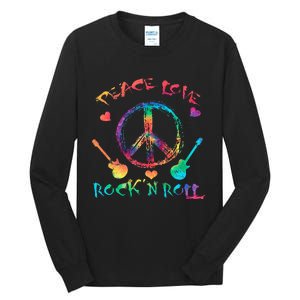 Funny Rock'n Roll Tie Dye Gifts Peace Love and Rock and Roll Tall Long Sleeve T-Shirt