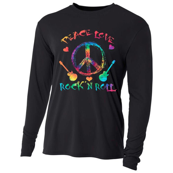 Funny Rock'n Roll Tie Dye Gifts Peace Love and Rock and Roll Cooling Performance Long Sleeve Crew