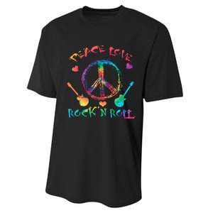 Funny Rock'n Roll Tie Dye Gifts Peace Love and Rock and Roll Performance Sprint T-Shirt