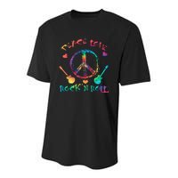 Funny Rock'n Roll Tie Dye Gifts Peace Love and Rock and Roll Youth Performance Sprint T-Shirt