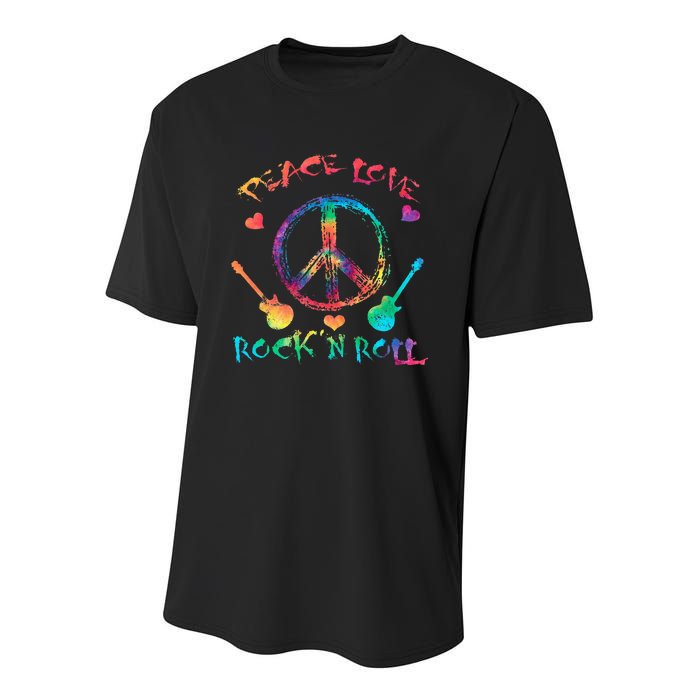 Funny Rock'n Roll Tie Dye Gifts Peace Love and Rock and Roll Youth Performance Sprint T-Shirt