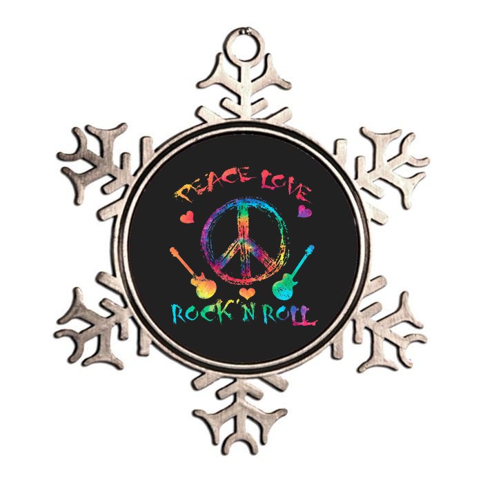 Funny Rock'n Roll Tie Dye Gifts Peace Love and Rock and Roll Metallic Star Ornament