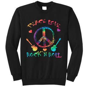 Funny Rock'n Roll Tie Dye Gifts Peace Love and Rock and Roll Tall Sweatshirt