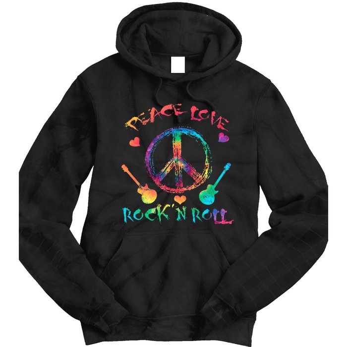 Funny Rock'n Roll Tie Dye Gifts Peace Love and Rock and Roll Tie Dye Hoodie