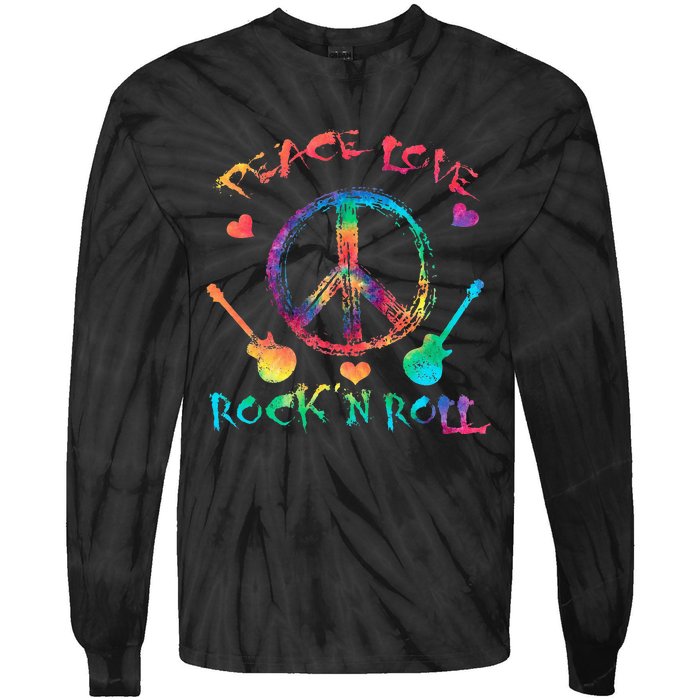 Funny Rock'n Roll Tie Dye Gifts Peace Love and Rock and Roll Tie-Dye Long Sleeve Shirt