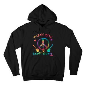 Funny Rock'n Roll Tie Dye Gifts Peace Love and Rock and Roll Tall Hoodie