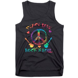 Funny Rock'n Roll Tie Dye Gifts Peace Love and Rock and Roll Tank Top