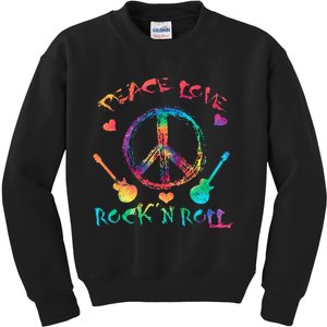 Funny Rock'n Roll Tie Dye Gifts Peace Love and Rock and Roll Kids Sweatshirt