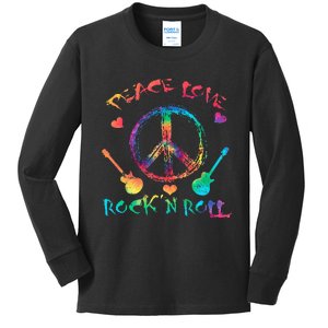 Funny Rock'n Roll Tie Dye Gifts Peace Love and Rock and Roll Kids Long Sleeve Shirt