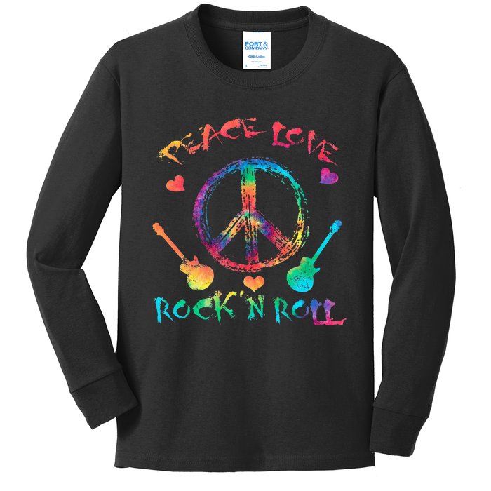 Funny Rock'n Roll Tie Dye Gifts Peace Love and Rock and Roll Kids Long Sleeve Shirt