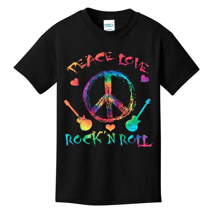 Funny Rock'n Roll Tie Dye Gifts Peace Love and Rock and Roll Kids T-Shirt