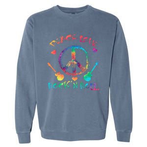 Funny Rock'n Roll Tie Dye Gifts Peace Love and Rock and Roll Garment-Dyed Sweatshirt