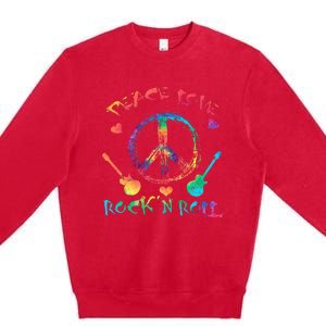 Funny Rock'n Roll Tie Dye Gifts Peace Love and Rock and Roll Premium Crewneck Sweatshirt