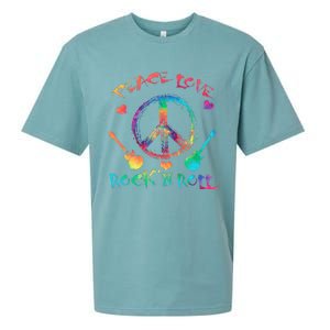 Funny Rock'n Roll Tie Dye Gifts Peace Love and Rock and Roll Sueded Cloud Jersey T-Shirt