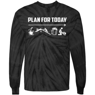 Funny Roofing Roofer Plan For Today Coffee Roofing Beer Tie-Dye Long Sleeve Shirt