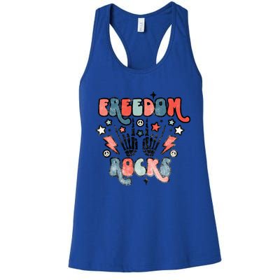 Freedom Rocks Retro Distressed 4th Of July Vintage Graphic Gift Women's Racerback Tank