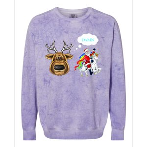 Funny Reindeer Replaced By Unicorn With Santa Claus Colorblast Crewneck Sweatshirt