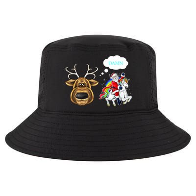 Funny Reindeer Replaced By Unicorn With Santa Claus Cool Comfort Performance Bucket Hat