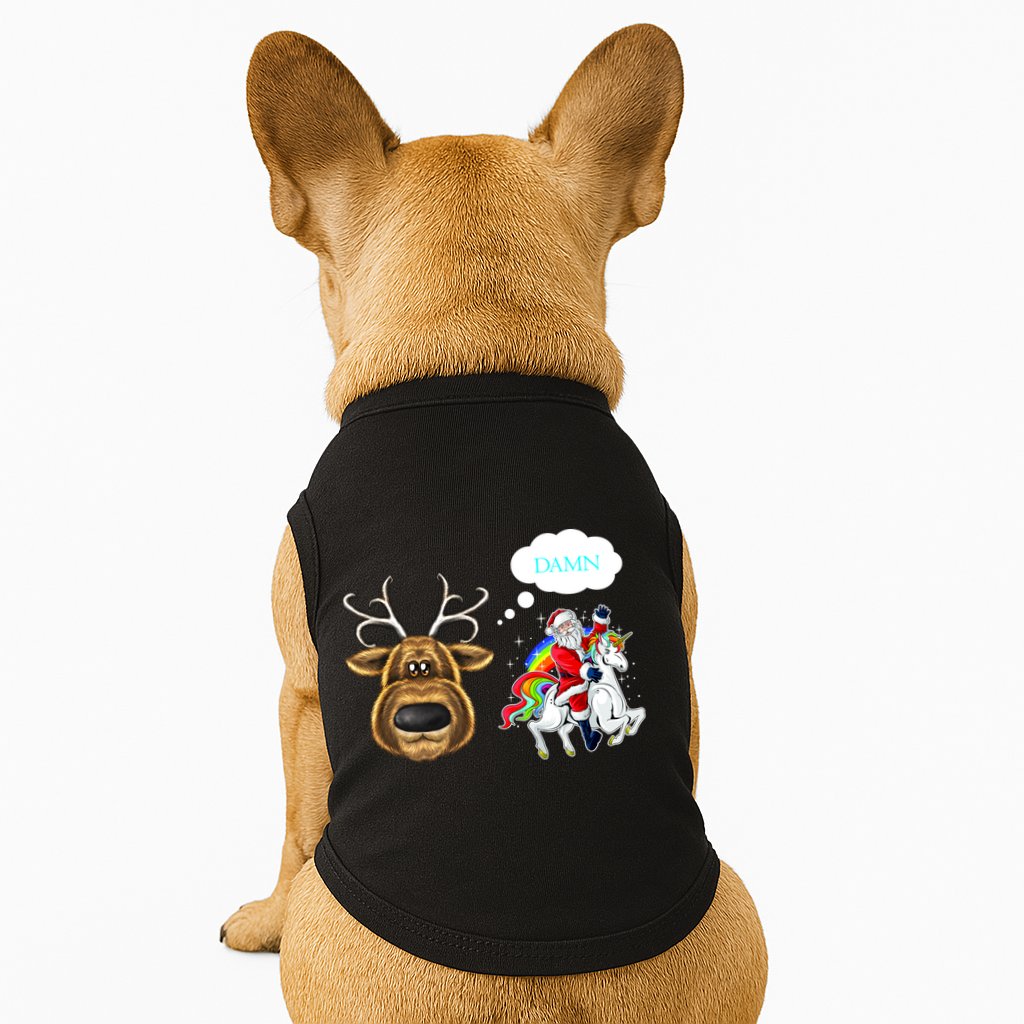 Funny Reindeer Replaced By Unicorn With Santa Claus Doggie Tank