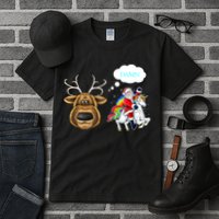 Funny Reindeer Replaced By Unicorn With Santa Claus Tall T-Shirt